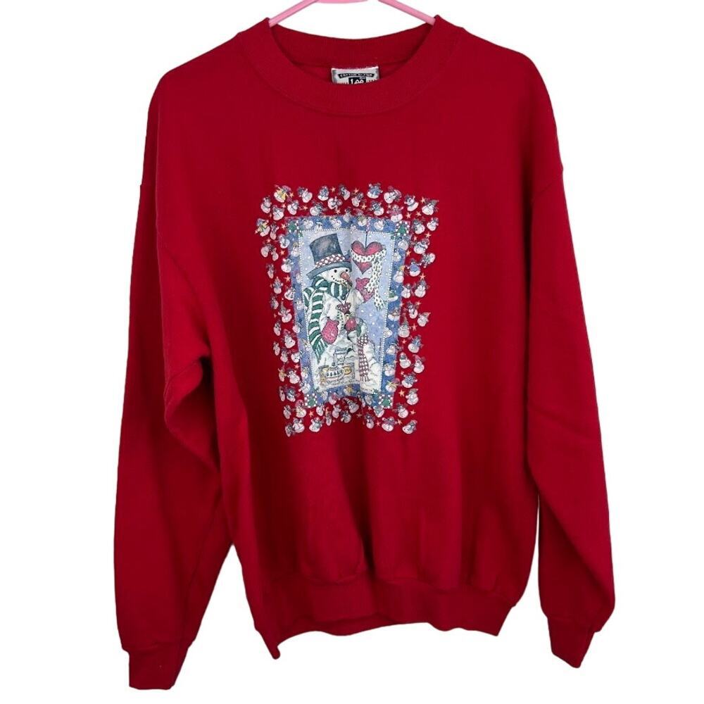 Vintage LEE Ugly christmas sweater red with snowmen size large